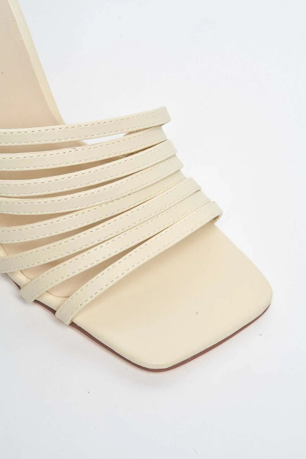 Leeza Square Toe Heeled Mules in Beige Matt