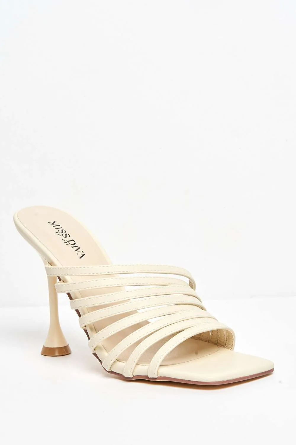Leeza Square Toe Heeled Mules in Beige Matt