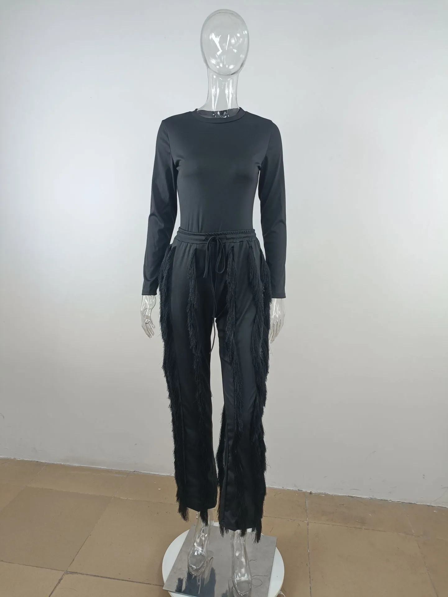Long Sleeve Extreme Fringe Two Piece Set