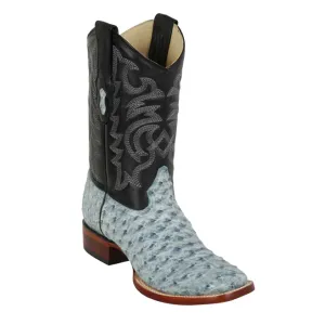 Los Altos Boots Mens #8220382 Wide Square Toe | Genuine Ostrich Boots | Color Bustic Blue