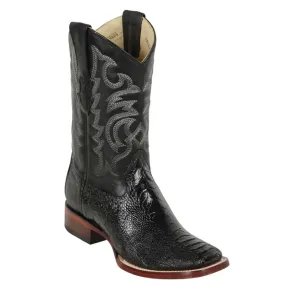 Los Altos Boots Mens #8220505 Wide Square Toe | Genuine Ostrich Leather Boots | Color Black