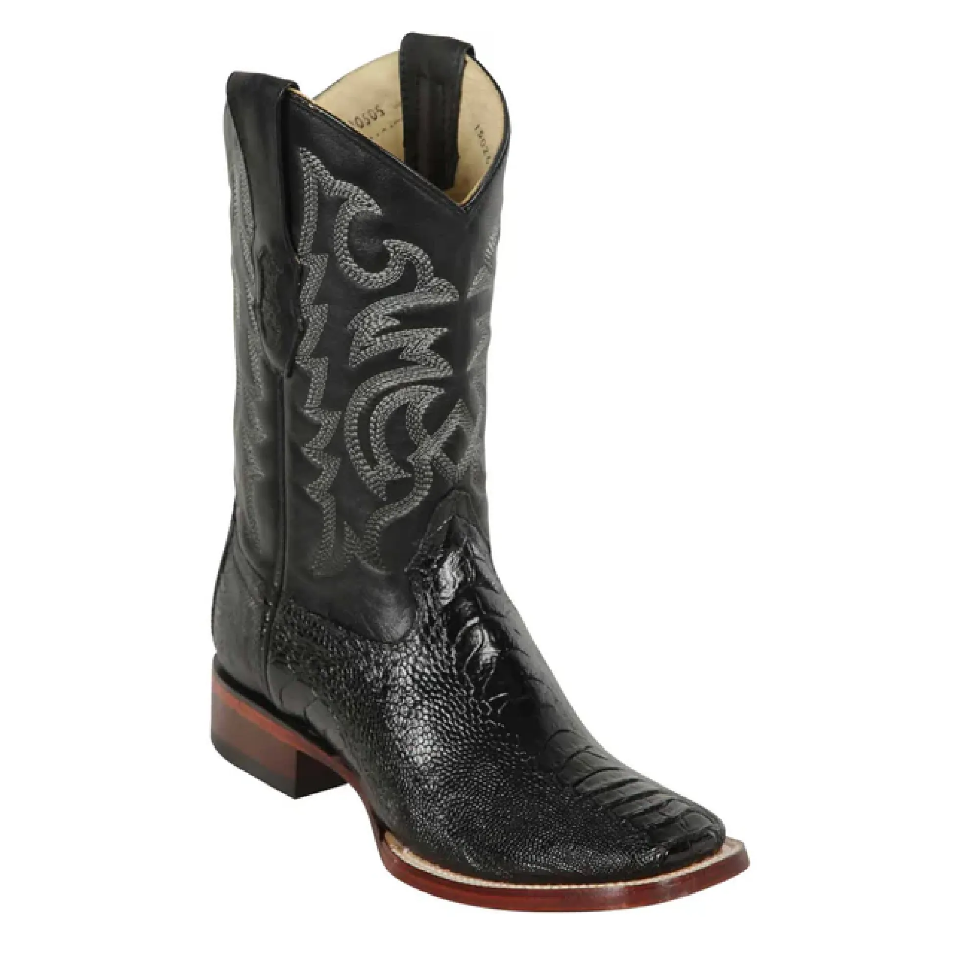 Los Altos Boots Mens #8220505 Wide Square Toe | Genuine Ostrich Leather Boots | Color Black