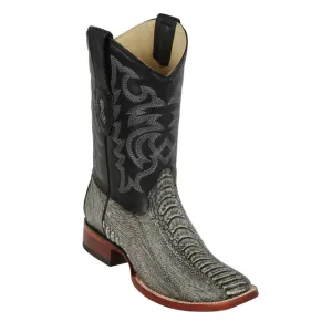 Los Altos Boots Mens #8220581 Wide Square Toe | Genuine Ostrich Leather Boots | Color Bustic Black