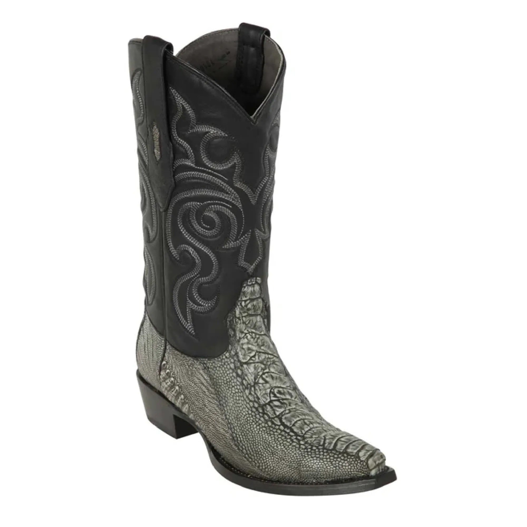 Los Altos Boots Mens #940581 Snip Toe | Genuine Ostrich Leg Boots | Color Bustic Black