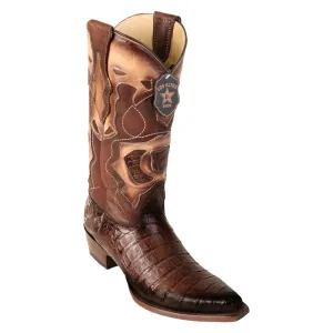 Los Altos Boots Mens #94R8216 Snip Toe | Genuine Caiman Belly Boots | Color Faded Brown