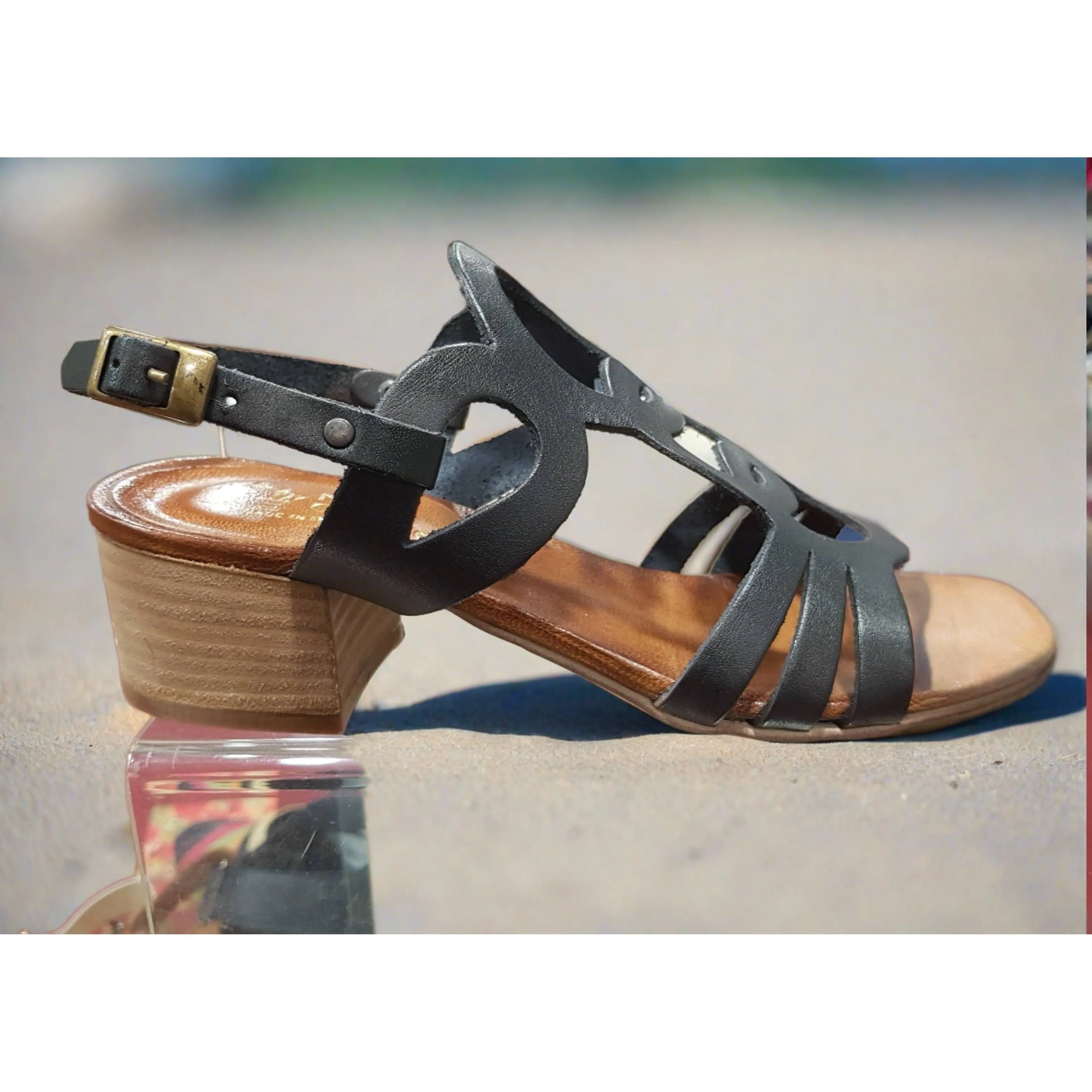 Nuovo Cuoieria E66 Black Italian Leather  Sandal