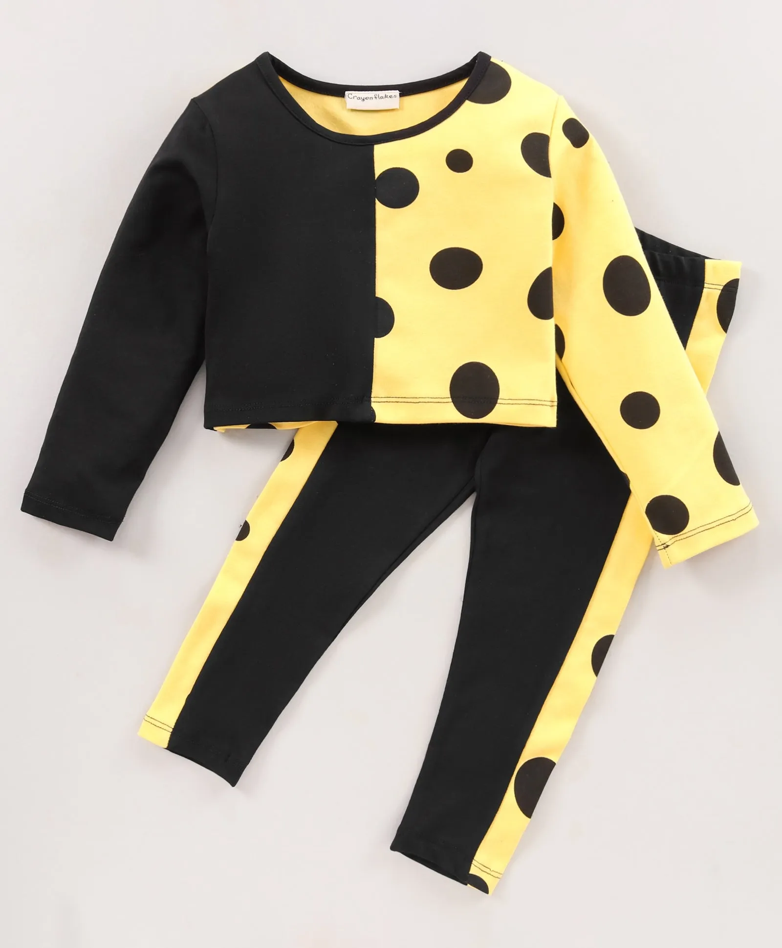 Polka Color Block Top Leggings Set