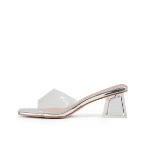RAID Elvira Perspex Block Heeled Mules in Silver