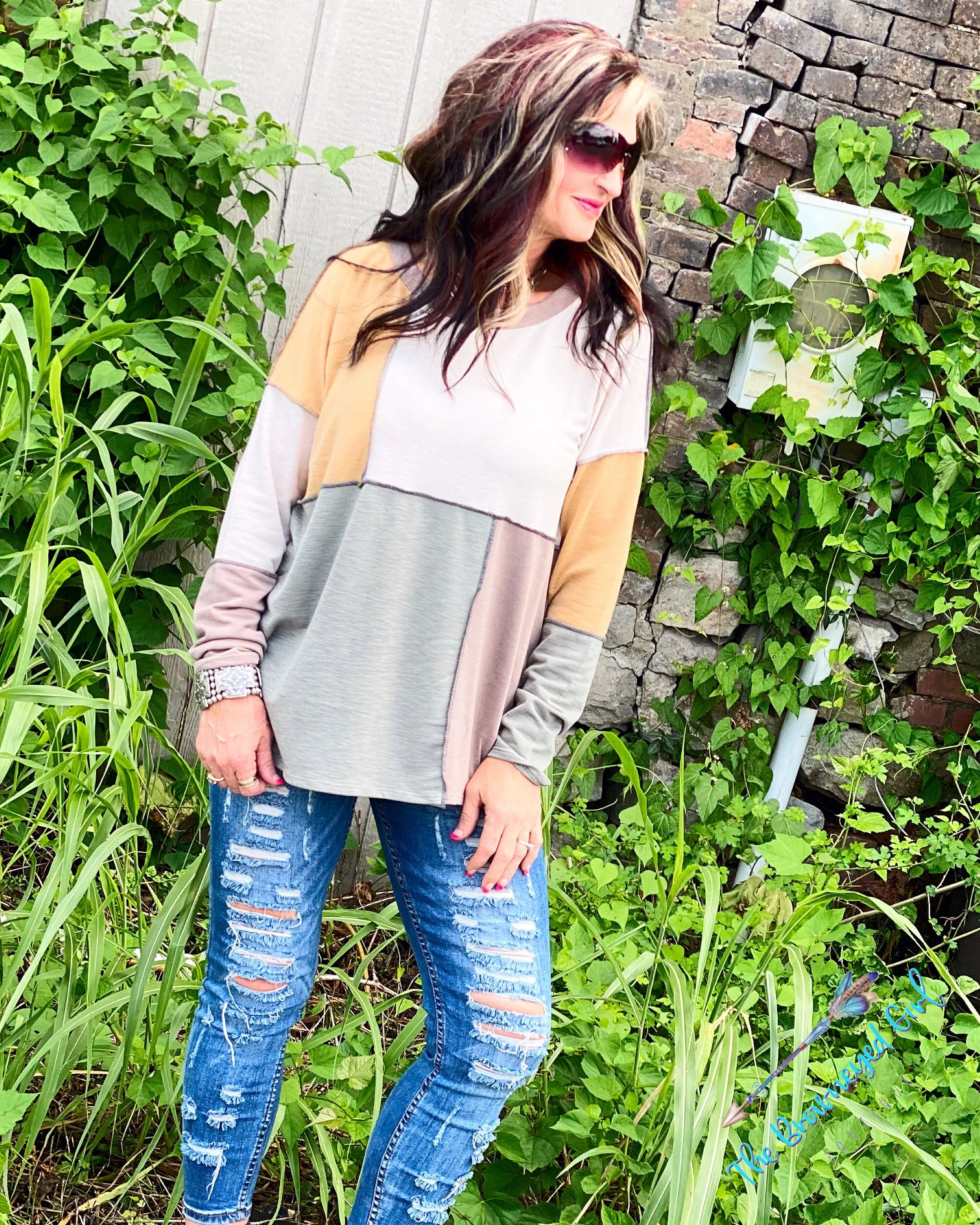Rich Latte Color Block Long Sleeve Top