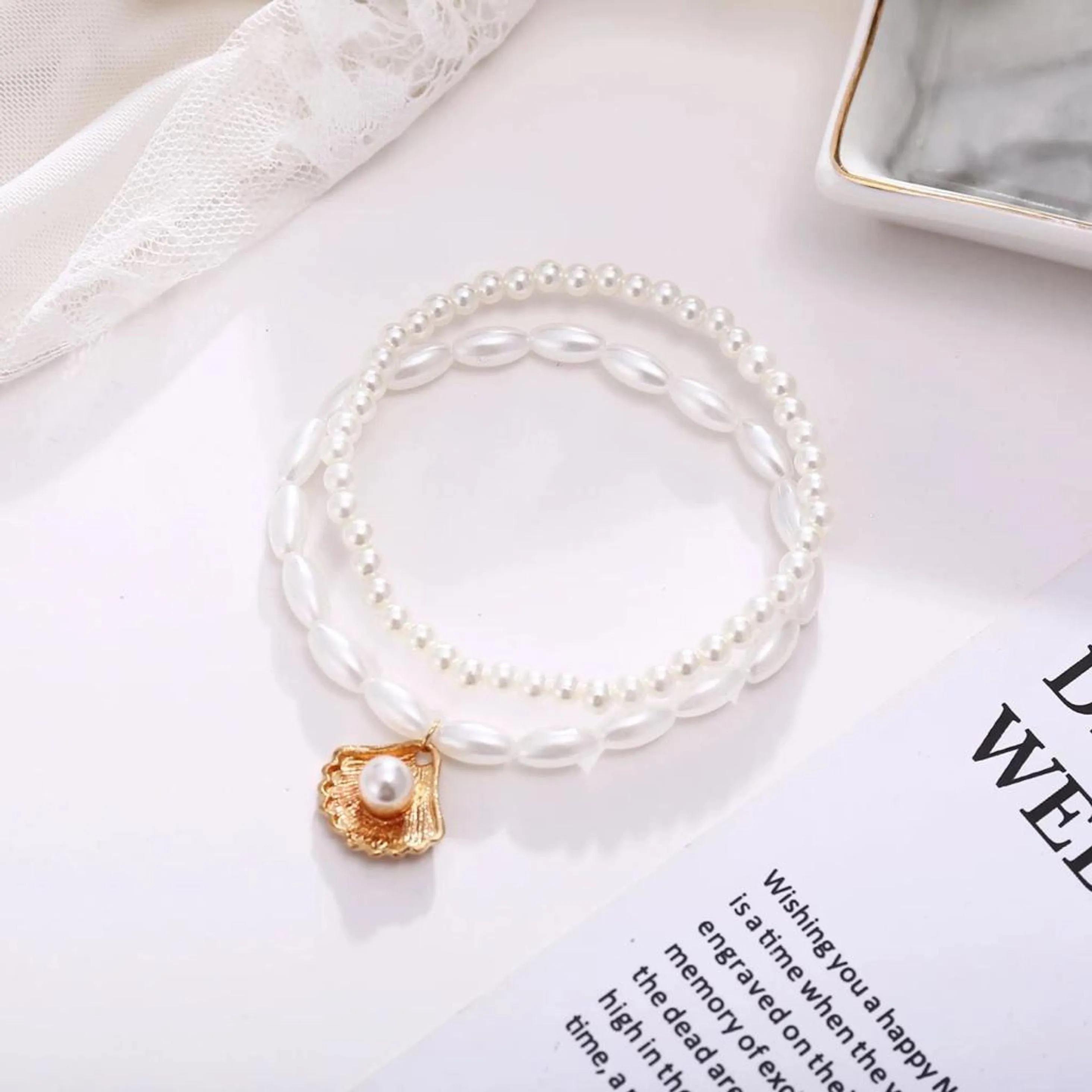Scallop Shell Anklet, Pearl Bead Seashell Anklet Beaded Chain Foot Jewelry, Boho Beach Ankle Bracelet Pearl Anklet Sandals Anklet Minimalist