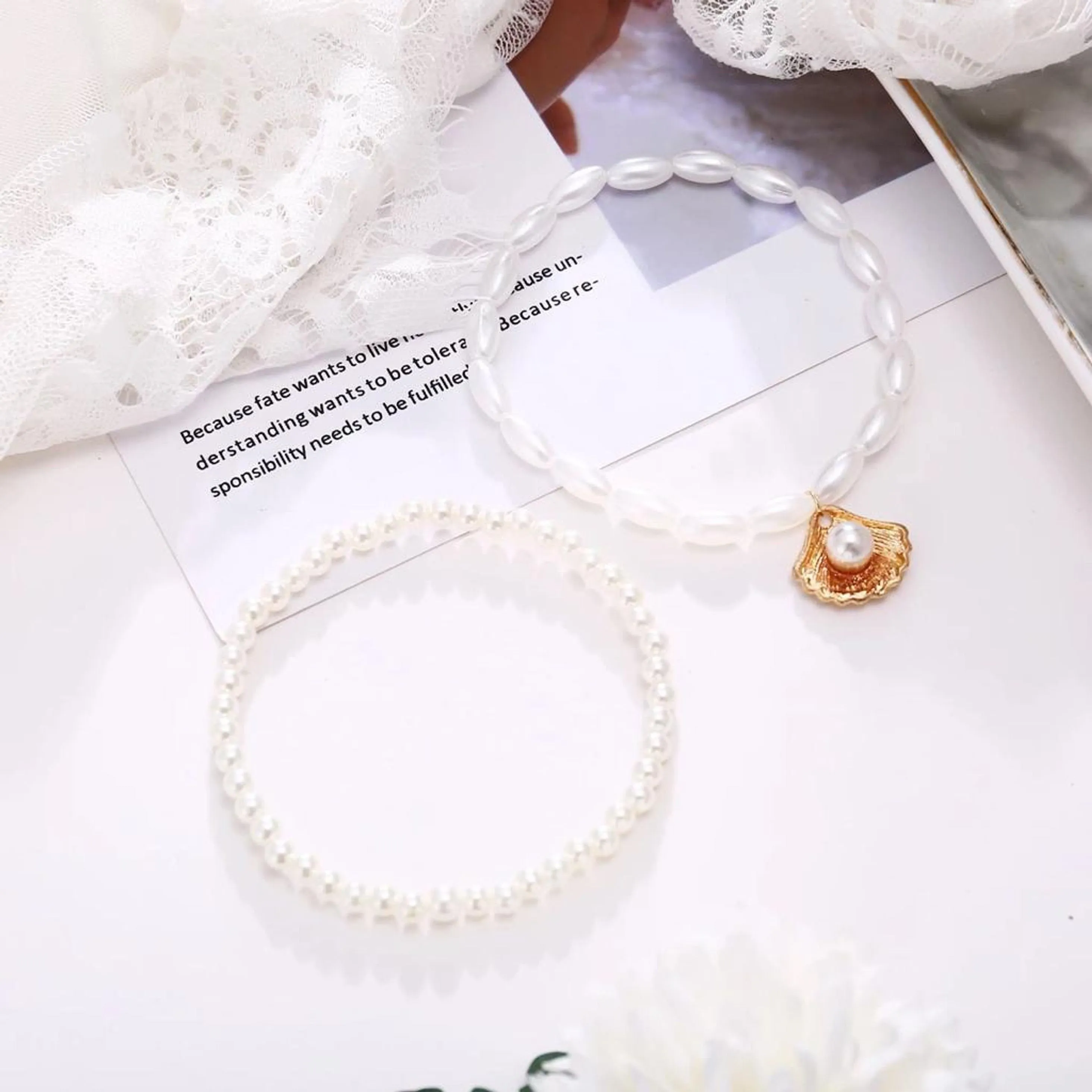 Scallop Shell Anklet, Pearl Bead Seashell Anklet Beaded Chain Foot Jewelry, Boho Beach Ankle Bracelet Pearl Anklet Sandals Anklet Minimalist