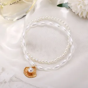 Scallop Shell Anklet, Pearl Bead Seashell Anklet Beaded Chain Foot Jewelry, Boho Beach Ankle Bracelet Pearl Anklet Sandals Anklet Minimalist