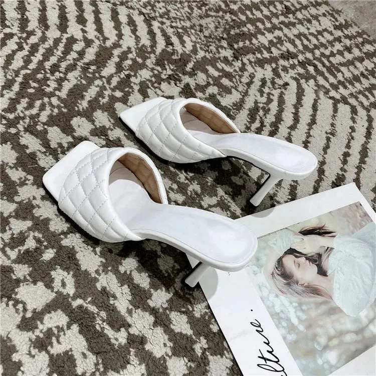 Square Toe padded Slip On high heel Sandals