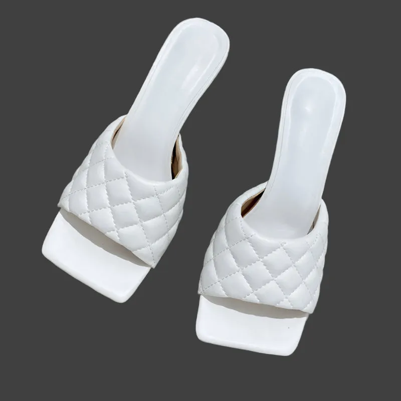 Square Toe padded Slip On high heel Sandals