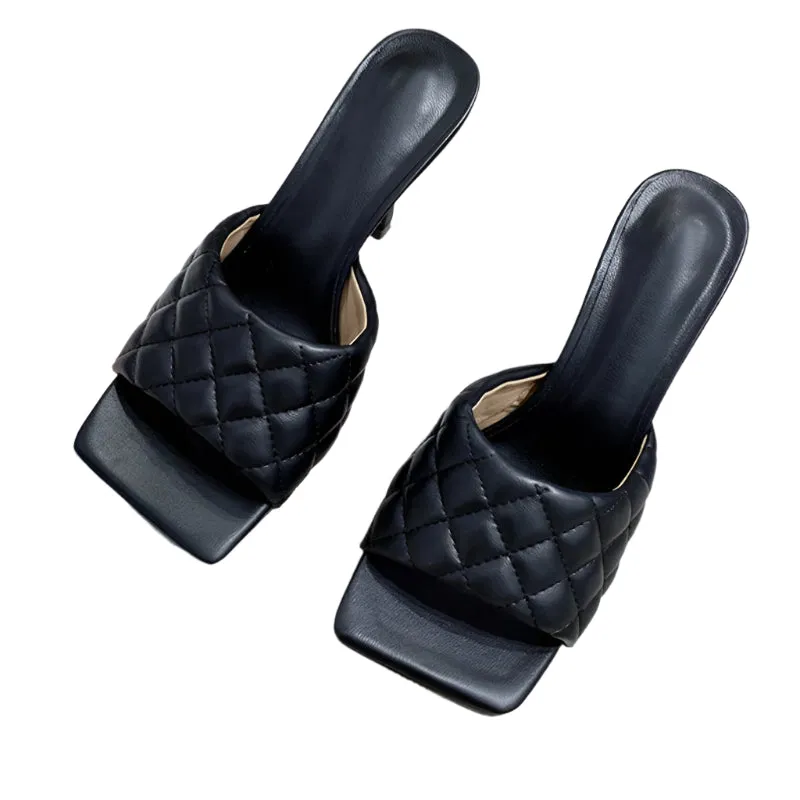Square Toe padded Slip On high heel Sandals