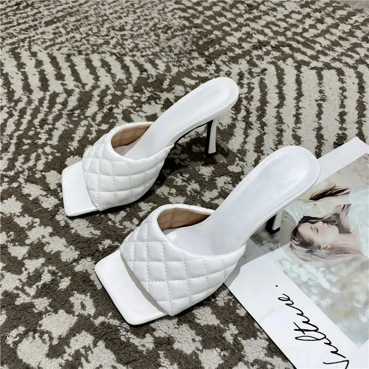 Square Toe padded Slip On high heel Sandals
