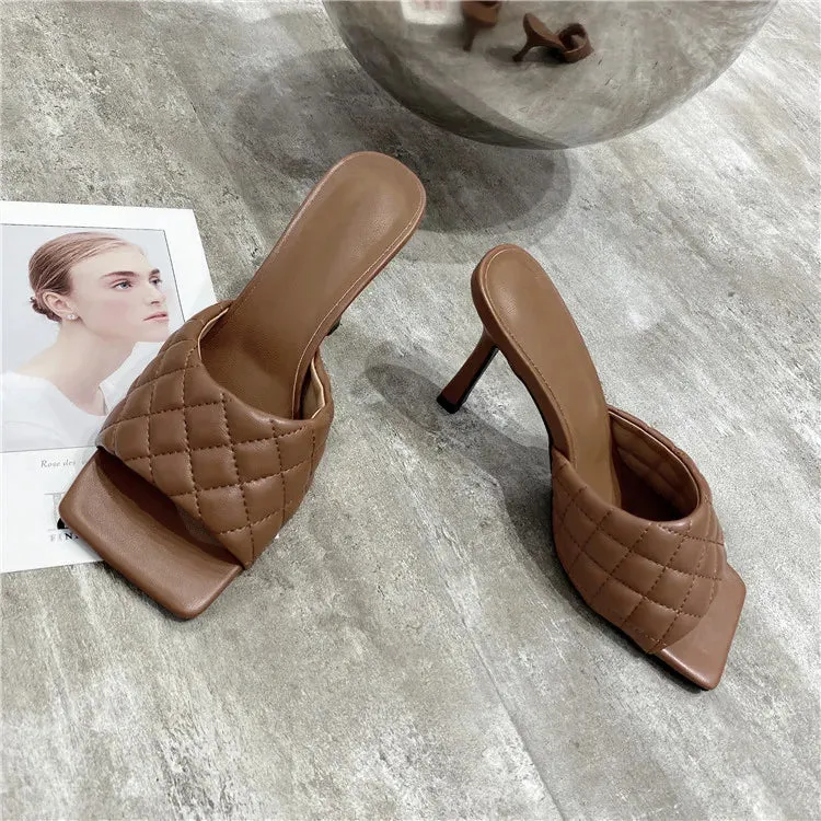 Square Toe padded Slip On high heel Sandals