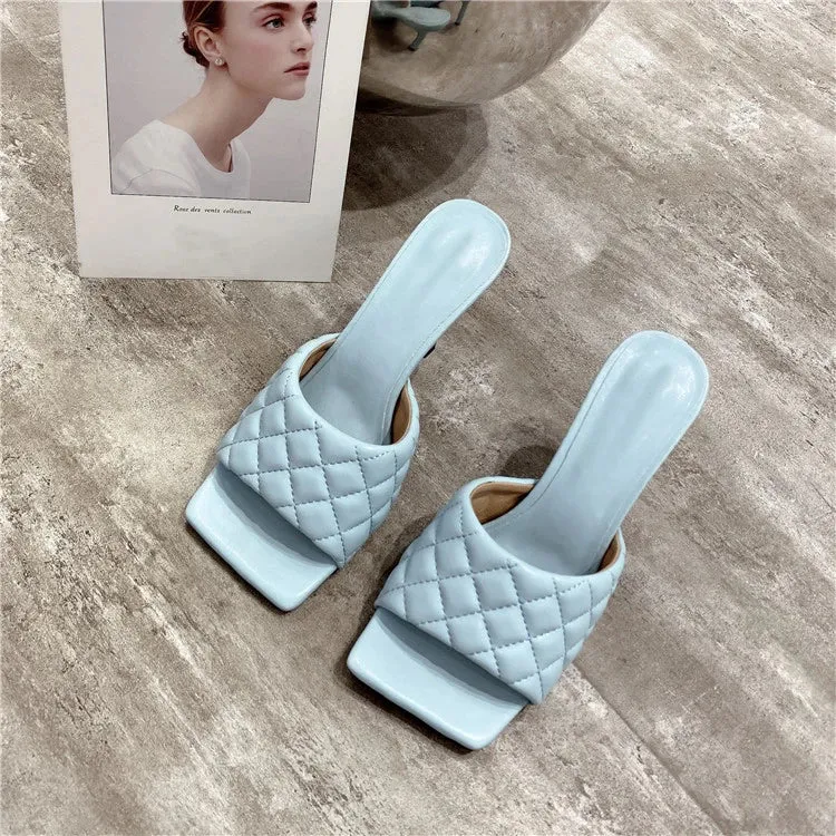 Square Toe padded Slip On high heel Sandals