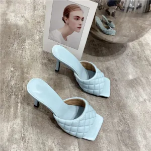 Square Toe padded Slip On high heel Sandals