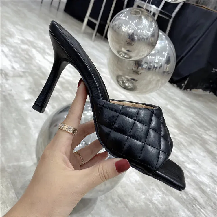 Square Toe padded Slip On high heel Sandals