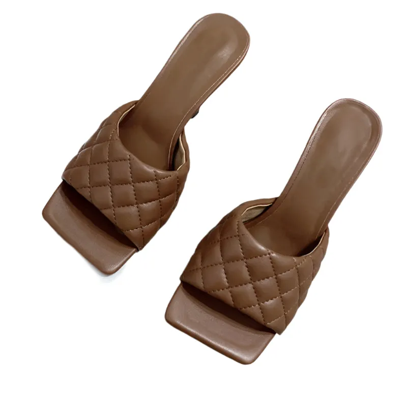 Square Toe padded Slip On high heel Sandals