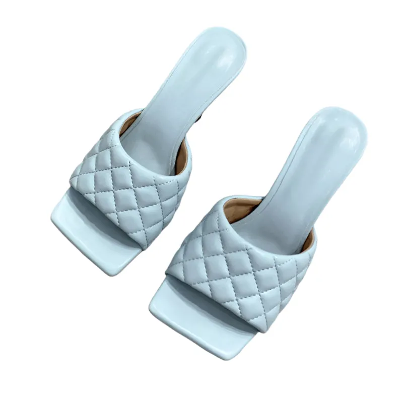 Square Toe padded Slip On high heel Sandals