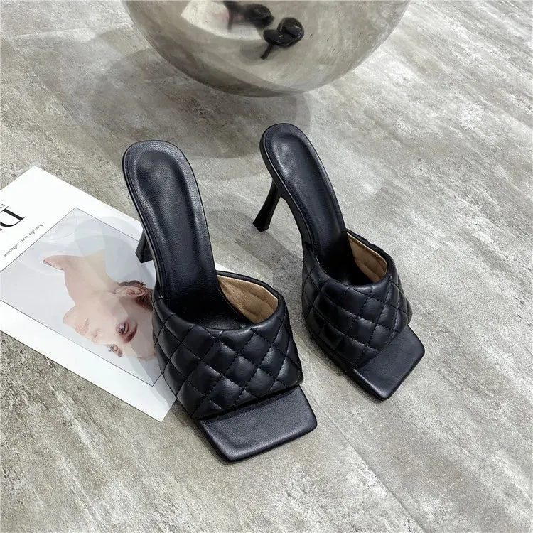 Square Toe padded Slip On high heel Sandals