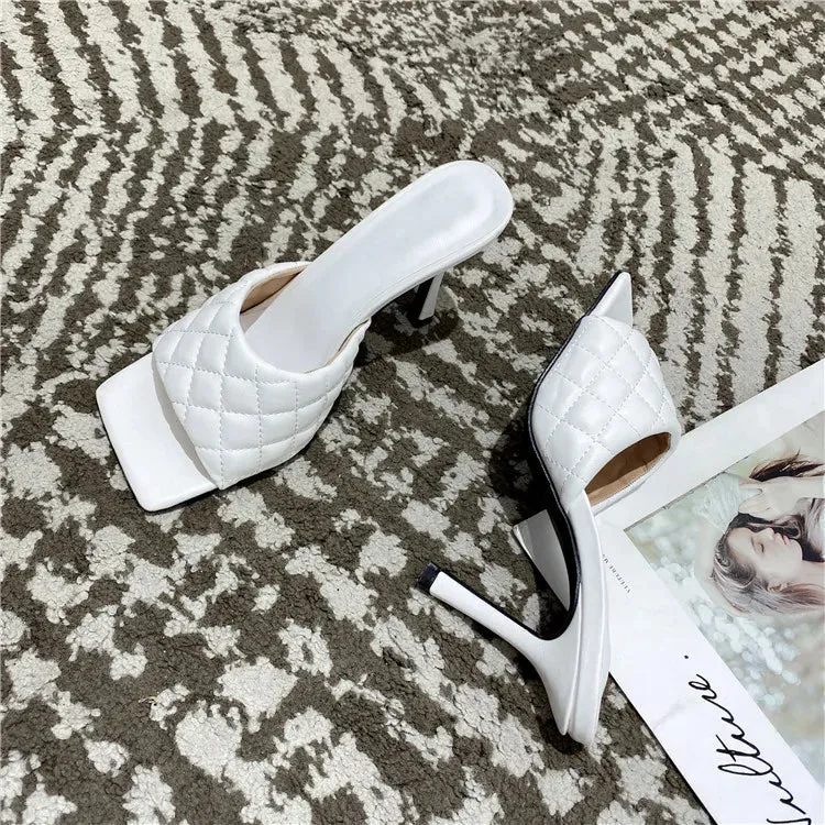Square Toe padded Slip On high heel Sandals