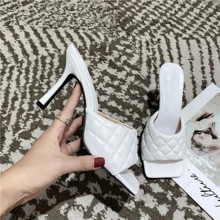 Square Toe padded Slip On high heel Sandals