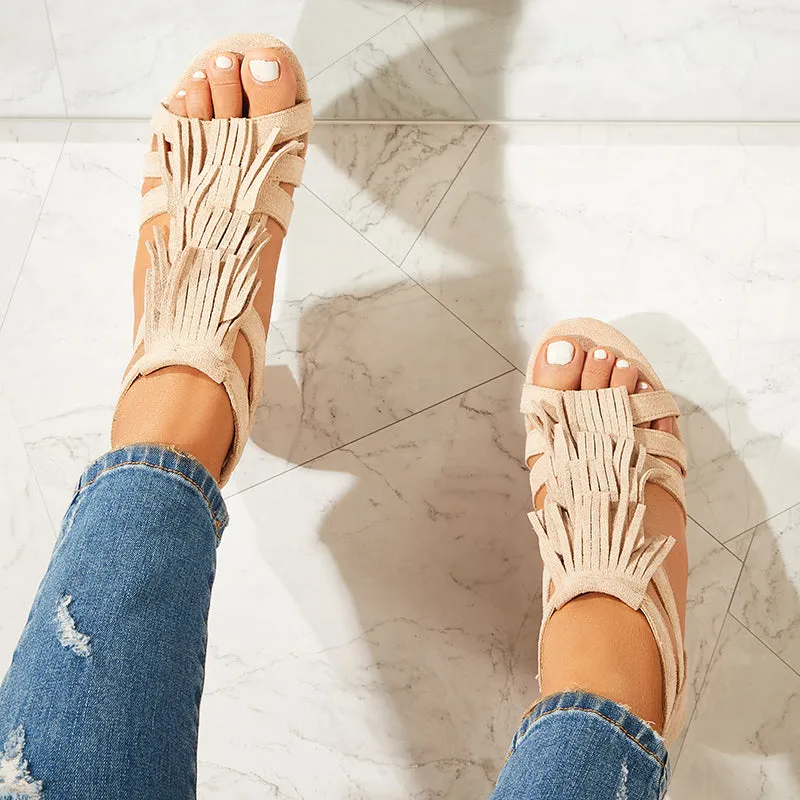 Tassel Chunky Block Heels Open Toe Ankle Strap Dress Sandals