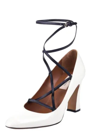 Valentino Ivory Patent Ankle Strap Pumps Size US 8 | EU 38