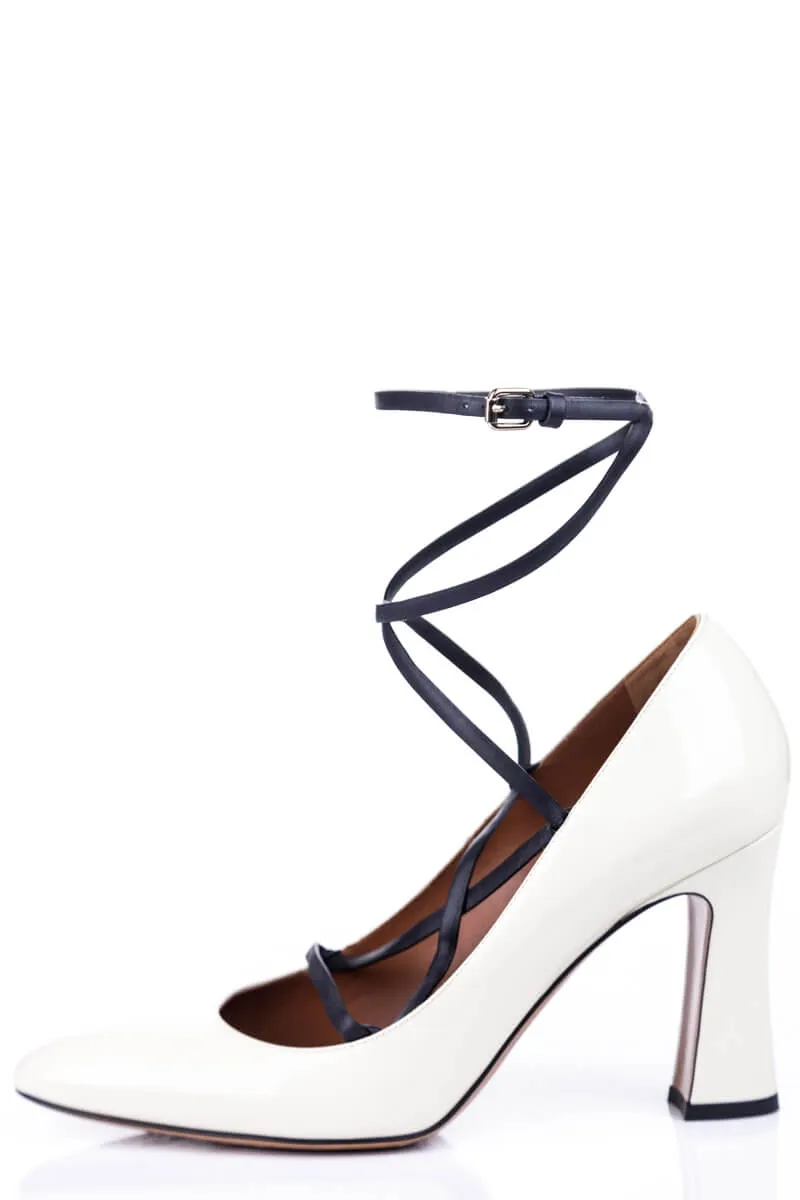 Valentino Ivory Patent Ankle Strap Pumps Size US 8 | EU 38