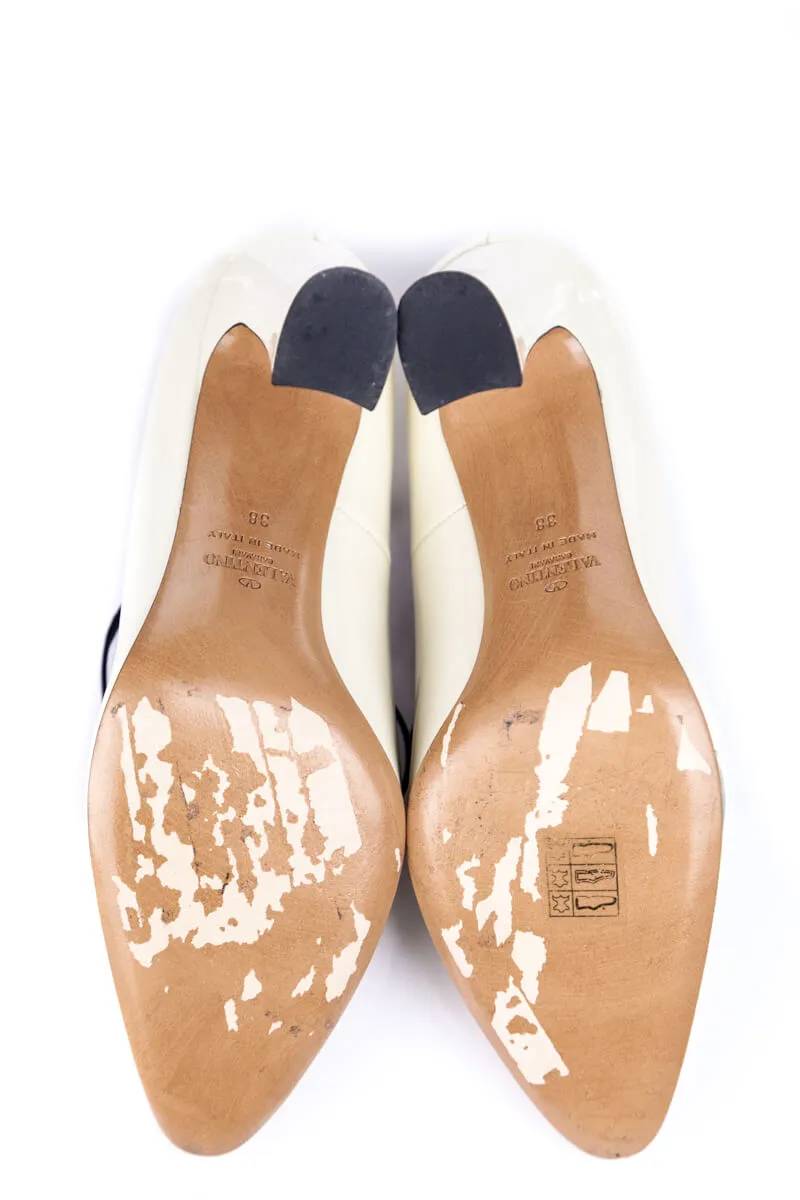 Valentino Ivory Patent Ankle Strap Pumps Size US 8 | EU 38