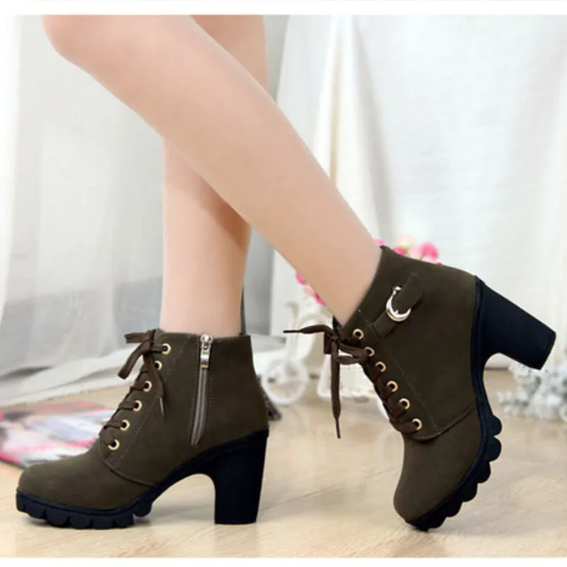 Woman Thick Fur Ankle High Heel Platform Rubber Shoes Snow Boots