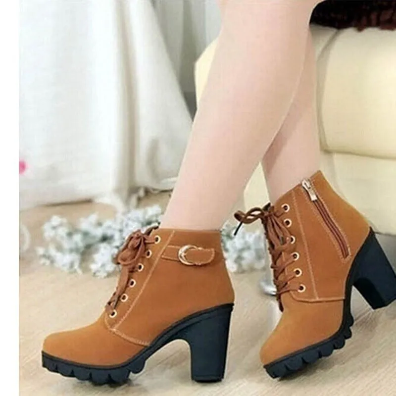 Woman Thick Fur Ankle High Heel Platform Rubber Shoes Snow Boots
