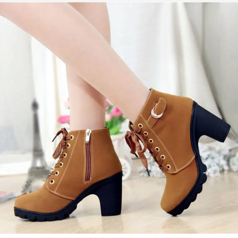 Woman Thick Fur Ankle High Heel Platform Rubber Shoes Snow Boots