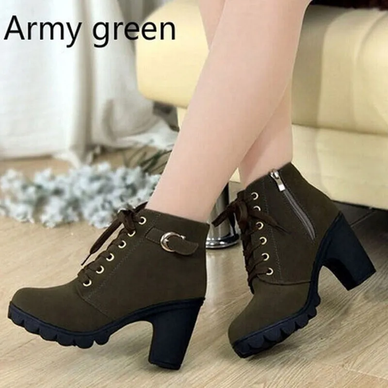 Woman Thick Fur Ankle High Heel Platform Rubber Shoes Snow Boots