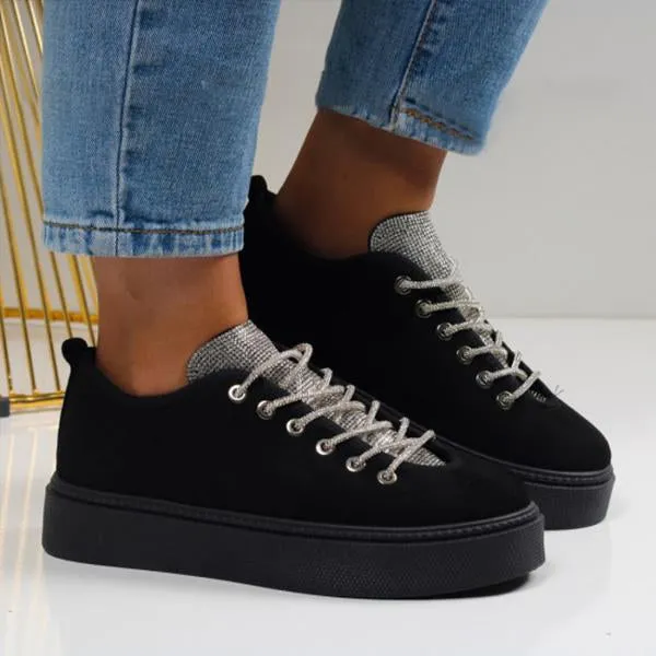 Women's Fashionable Shiny Lace-Up Thick-Soled Sneakers 62044142S
