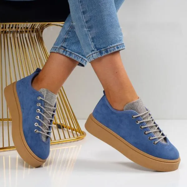 Women's Fashionable Shiny Lace-Up Thick-Soled Sneakers 62044142S