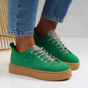 Women's Fashionable Shiny Lace-Up Thick-Soled Sneakers 62044142S