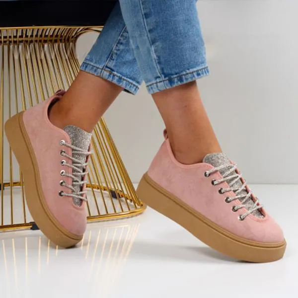Women's Fashionable Shiny Lace-Up Thick-Soled Sneakers 62044142S