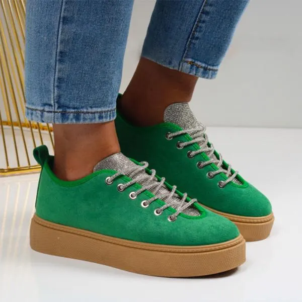 Women's Fashionable Shiny Lace-Up Thick-Soled Sneakers 62044142S
