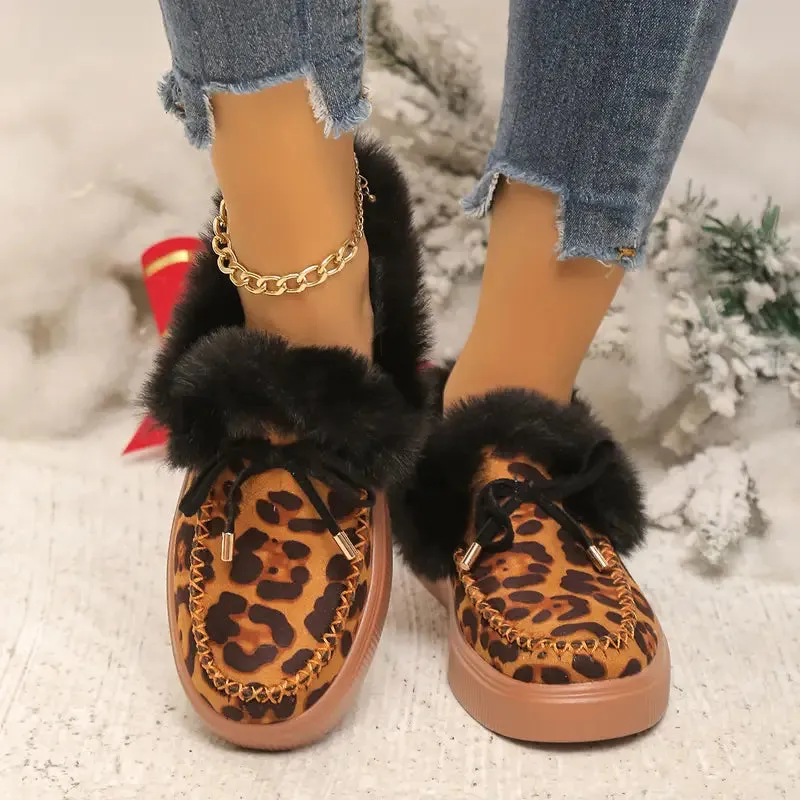 Women's Furry Snow Boots - Bowknot, Plush Lined, Warm Flat Ankle Boots