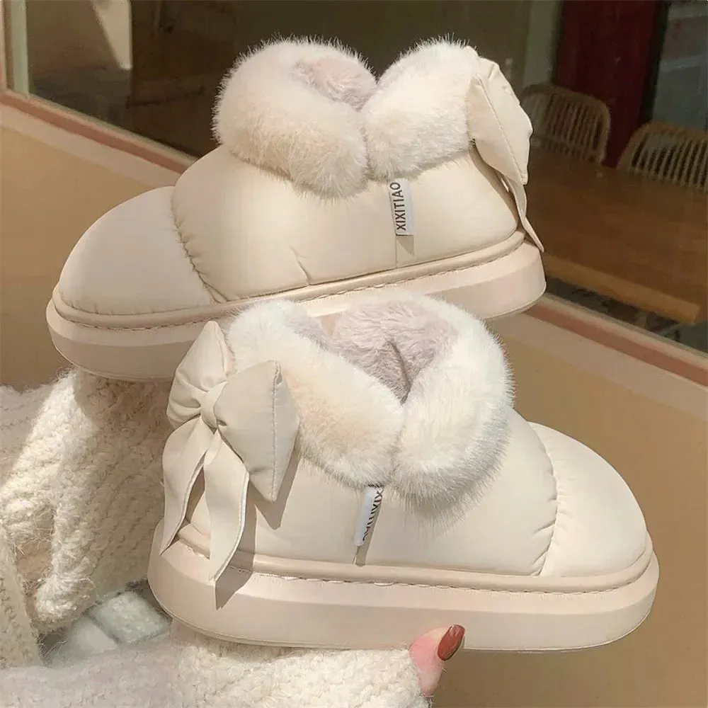 Women's Waterproof Snow Boots – Warm Thick Ankle Boots with Furry Bow, Anti-Slip Comfort for Outdoor Wear
