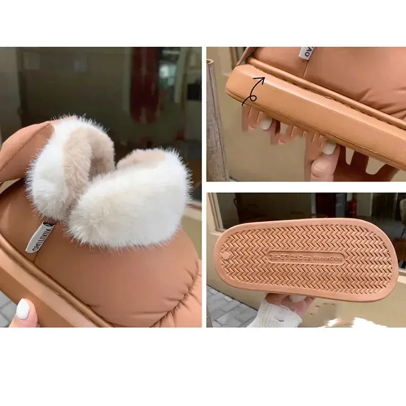 Women's Waterproof Snow Boots – Warm Thick Ankle Boots with Furry Bow, Anti-Slip Comfort for Outdoor Wear