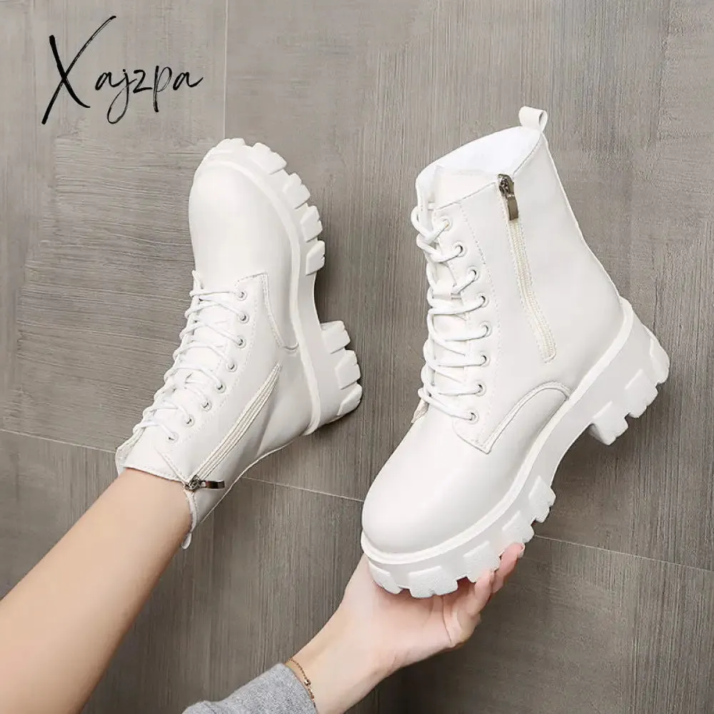 Xajzpa - Snow Boots Women Winter New Plush Velvet Woman Shoes Warm Ankle Boots Thick Cotton Shoes Furry Black Women Leather Boots