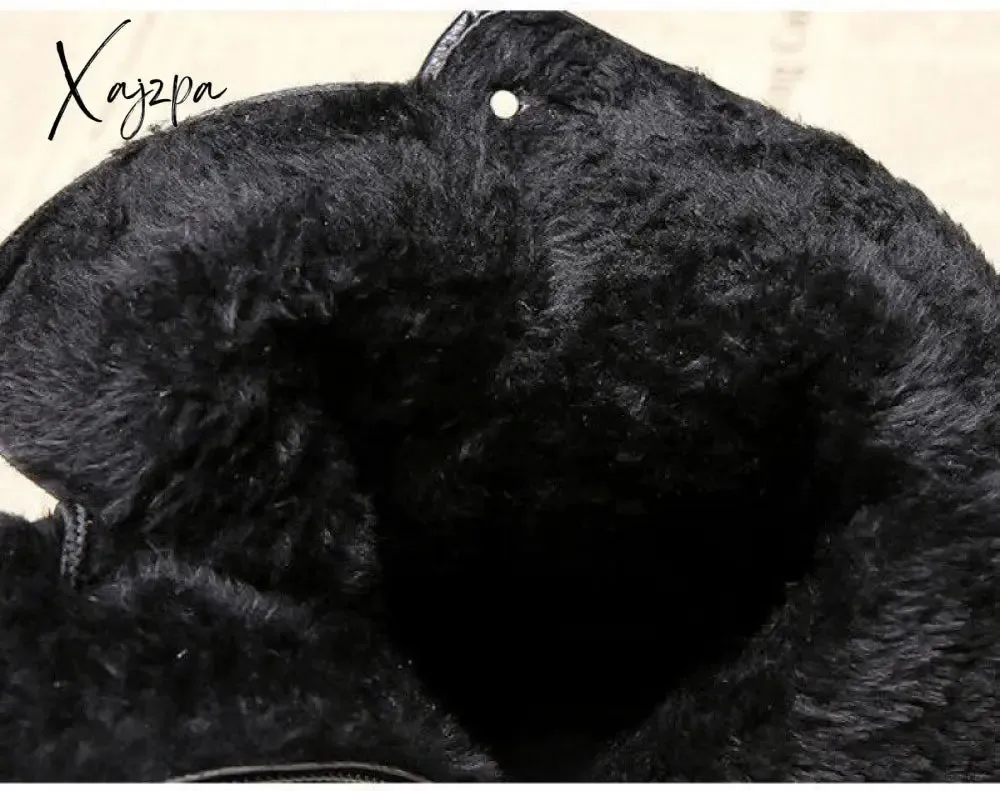 Xajzpa - Snow Boots Women Winter New Plush Velvet Woman Shoes Warm Ankle Boots Thick Cotton Shoes Furry Black Women Leather Boots
